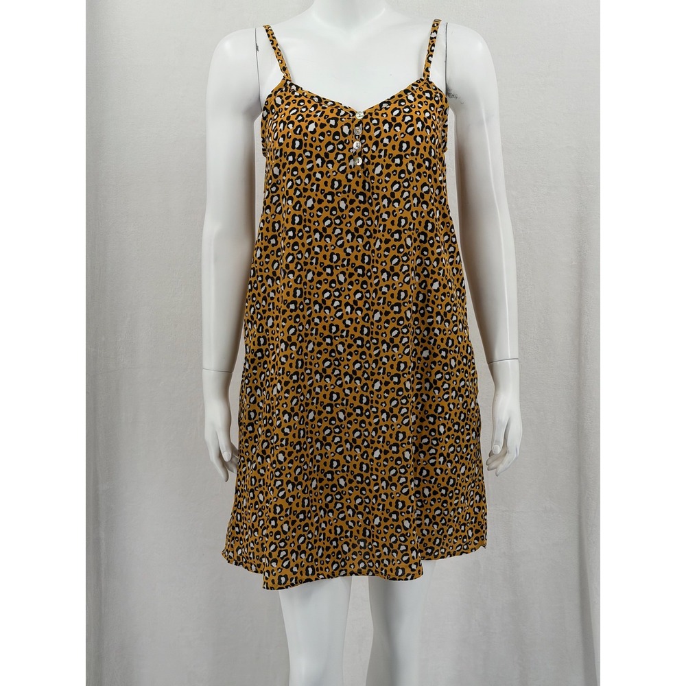 Willow & Root Dress Womens XS Mustard Leopard Print Slip Sundress Pockets Travel